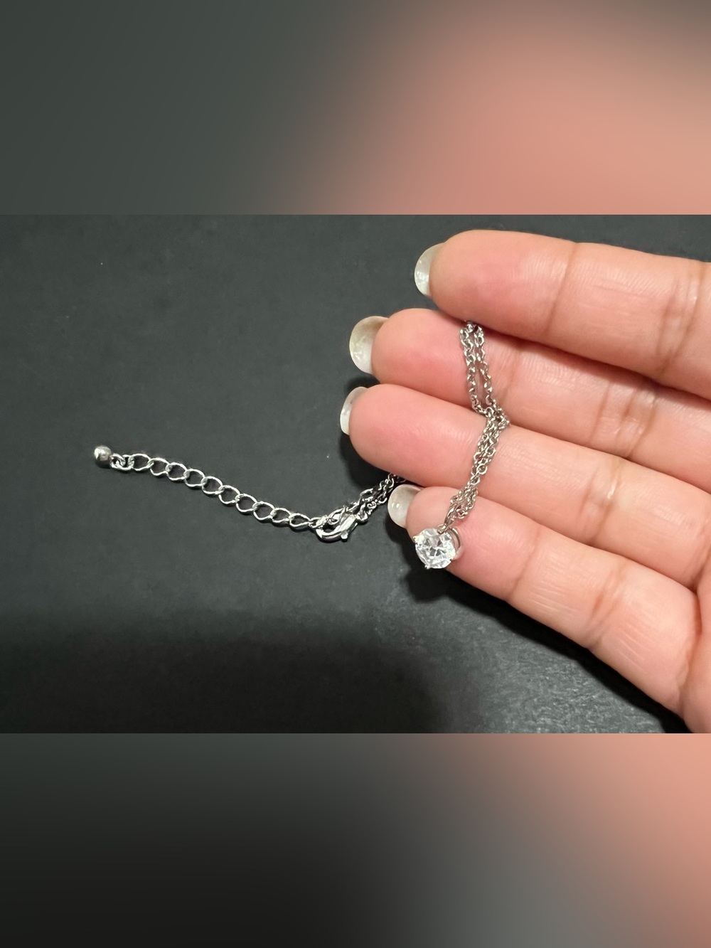 Silver-Tone Solitaire Pendant Necklace - Clear Crystal